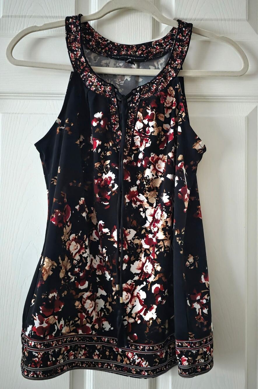 White House Black Market Floral Sleeveless Camisole Tank With Lace Up Size XS